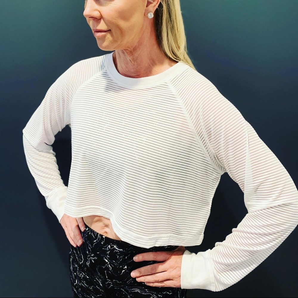 Striped Mesh Long Sleeve Crop Top